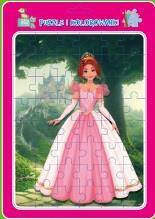 Puzzle w ramce z kolorowanką. Księżniczki