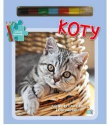 Książeczki z puzzlami kolorowanką i kredkami Koty