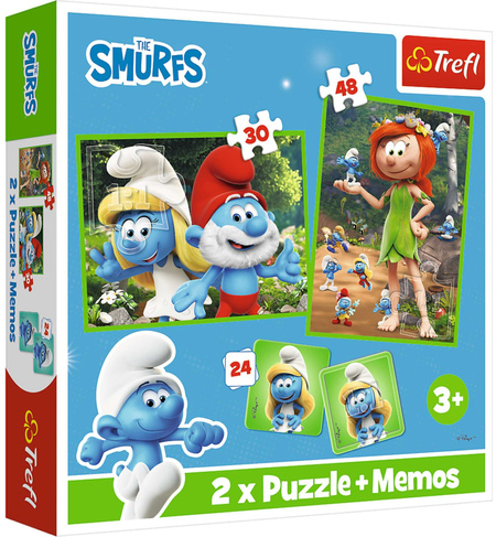 Puzzle + Memos 2w1 (24+30+48) Wesołe zabawy Smerfów