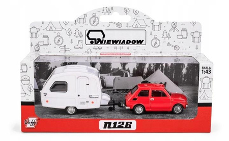 Zestaw Samochód Fiat 126p + przyczepa Niewiadów Kemping CZERWONY