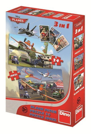 Puzzle 24+100elem. + Czarny Piotruś. Samoloty DINO