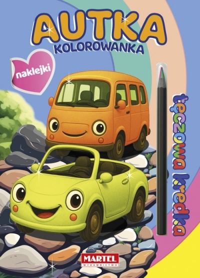 Tęczowa kredka.Autka z naklejkami