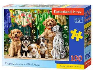 Puzzle 100 Puppies, Laundry and Bird Antics / Szczeniaki, pranie i....