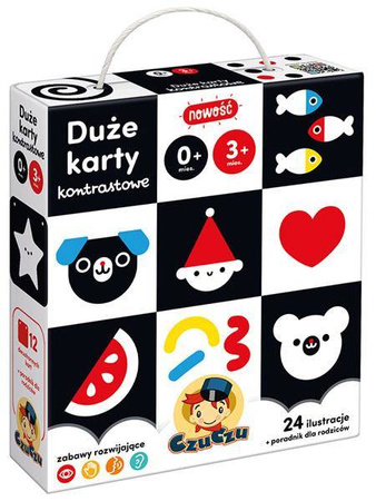 Duże karty kontrastowe dla dzieci w wieku 0-3 m.