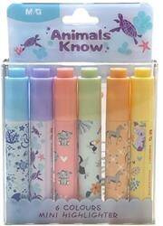 Zakreślacze mini Animals Planet 6 kolorów