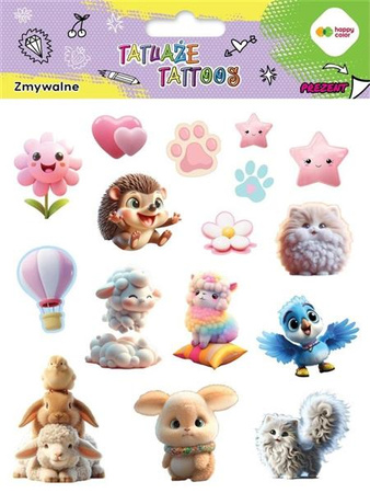 Tatuaże zmywalne ANIMALS FLUFFY 150x200 mm