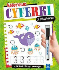 Kolorowe cyferki z pisakiem. Piszę i zmazuję 5+