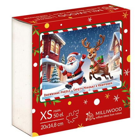 Puzzle drewniane 50 Christmas Mikołaj i Renifer 