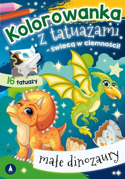 Kolorowanka z tatuażami świecącymi w ciemności. Małe dinozaury