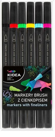 Markery brush z cienkopisem 6 kolorów KIDEA