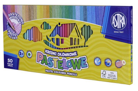 Kredki ołówkowe pastelowe okrągłe 50 kolorów ASTRA