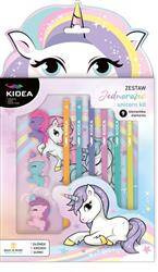 Zestaw ołówki i gumki 9 elementów Jednorożce