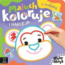 Gruby obrys. Maluch koloruje i nakleja z małpką