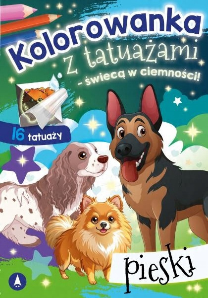 Kolorowanka z tatuażami świecącymi w ciemności. Pieski