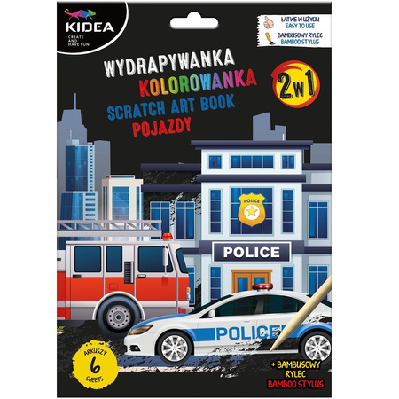 KIDEA Wydrapywanka z kolorowanką 2w1 Pojazdy
