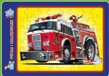 Puzzle w ramce z kolorowanką. Wóz strażacki