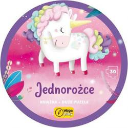Puzzle na okrągło 30 elem i książka. Jednorożce
