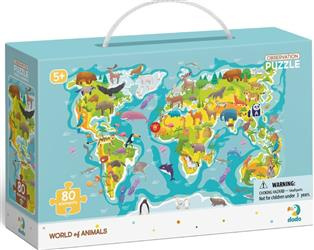 Puzzle obserwacyjne 80 Mapa świata zwierząt