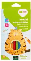 Kredki drewniane, szkolne Jumbo, trójkątne, 12 kolorów + temperówka