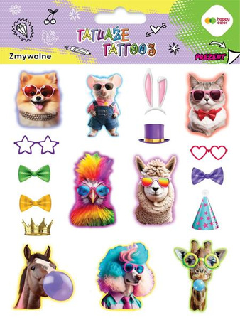 Tatuaże zmywalne ANIMALS FUNNY 150x200 mm