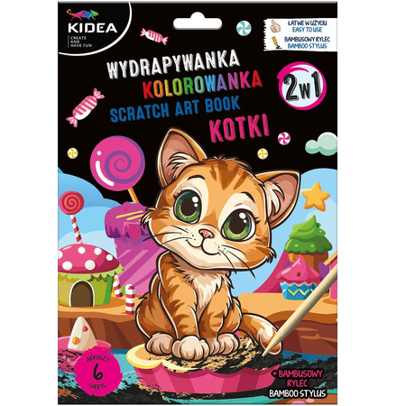 KIDEA Wydrapywanka z kolorowanką 2w1 Kotki