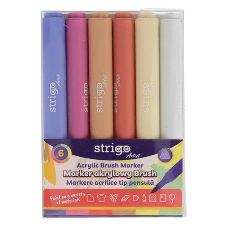 Marker akrylowy Strigo z końcówką Brush w trójkątnej obudowie w 6 kolorach 