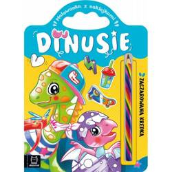 Dinusie Zaczarowana kredka. Malowanka z naklejkami
