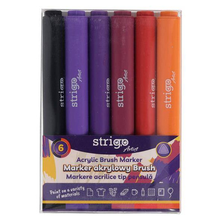 Marker akrylowy Strigo z końcówką Brush w trójkątnej obudowie w 6 kolorach 