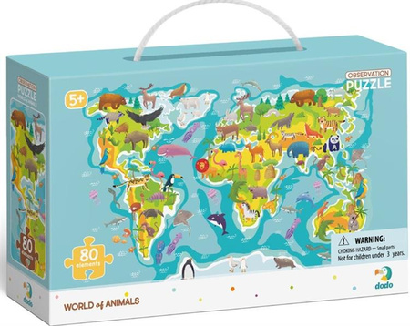 Puzzle obserwacyjne 80 Mapa świata zwierząt
