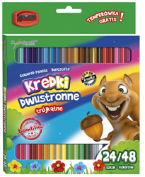 Kredki szkolne dwustronne 24/48 kol. temperówka