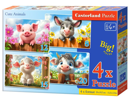 Puzzle 4 w 1 konturowe Cute animals / Słodkie zwierzęta