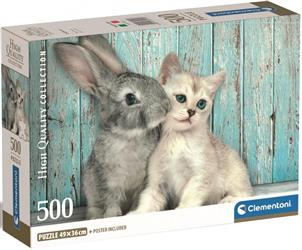 Puzzle 500 HQC Compact Cat & bunny / Kot i królik