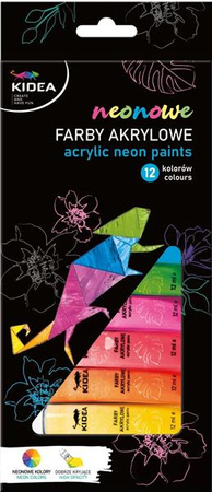 Farby akrylowe neonowe  12x12ml Kidea