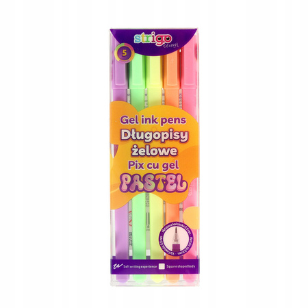 Długopisy żelowe 5 kolorów Pastel