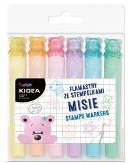 Flamastry dwustronne ze stempelkami 6szt KIDEA