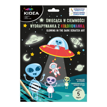Wydrapywanka z kolorowanką Kosmos świecąca w ciemności KIDEA