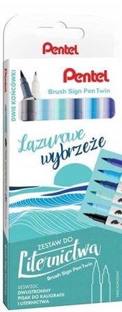 Zestaw pisaków dwustronnych do kaligrafii i liternictwa 6 szt lazurowe