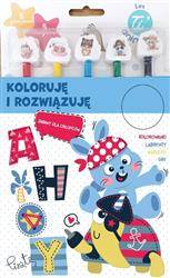 Koloruję i rozwiązuję (niebieska) 5 kredek + gumki