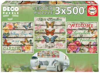 Puzzle 3x500 Kwiaty i motyle