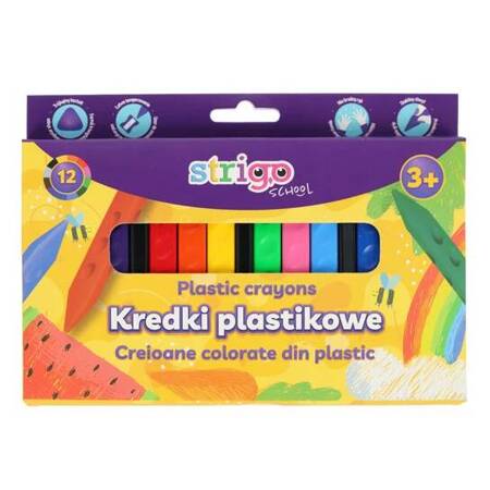 Kolorowe kredki plastikowe trójkątne z wgłębieniami 12 kolorów