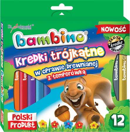 Kredki Bambino trójkatne drewniane 12k +temperówka