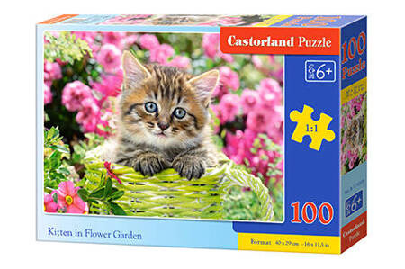 Puzzle 100 Kotek w kwiatkach ogrodowych / Kittens