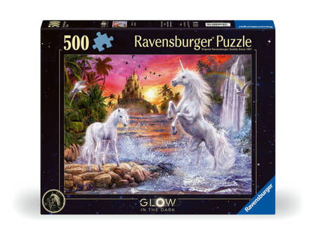 Puzzle 2D 500 Świecące Jednorożce nad rzeką